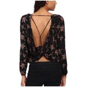 Free People Black Floral Open Back Top